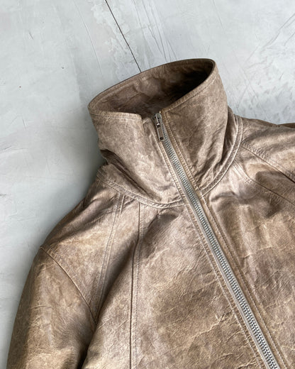 RICK OWENS INTARSIA LEATHER JACKET - M/L | Large, Brown