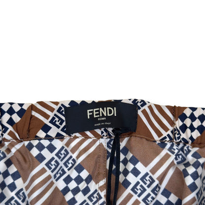 FENDI SILK MONOGRAM PRINTED TROUSERS BROWN 50 / M | Medium, Brown