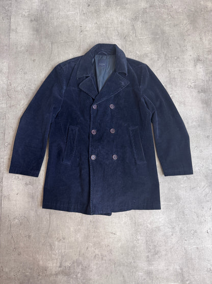 Valentino Double Breasted Navy Corduroy Overcoat