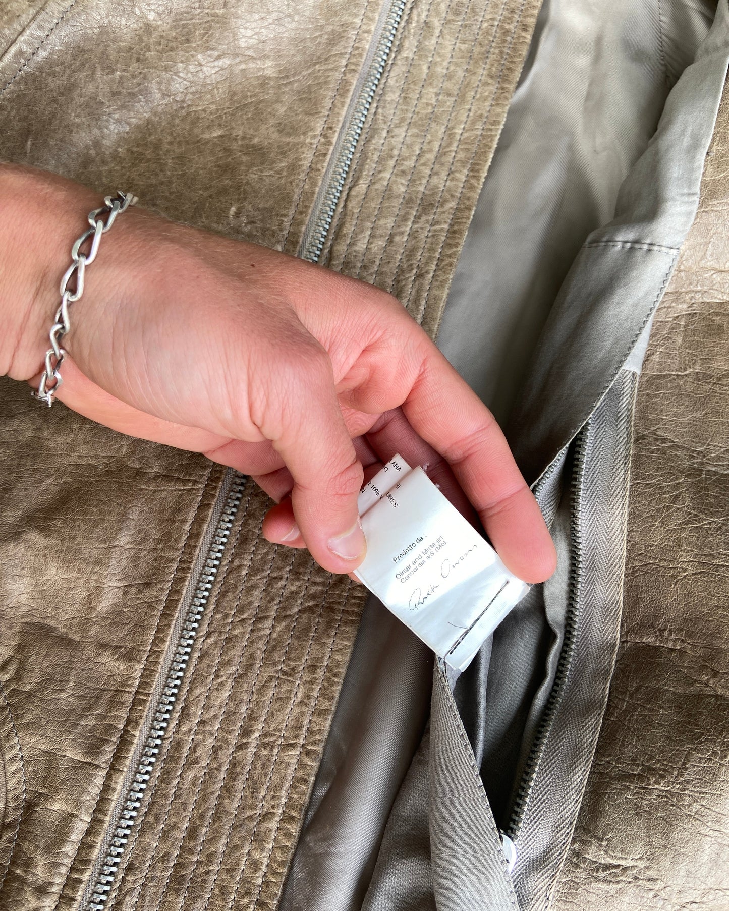 RICK OWENS INTARSIA LEATHER JACKET - M/L | Large, Brown