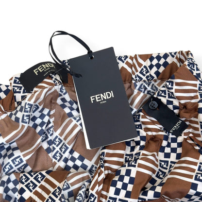 FENDI SILK MONOGRAM PRINTED TROUSERS BROWN 50 / M | Medium, Brown