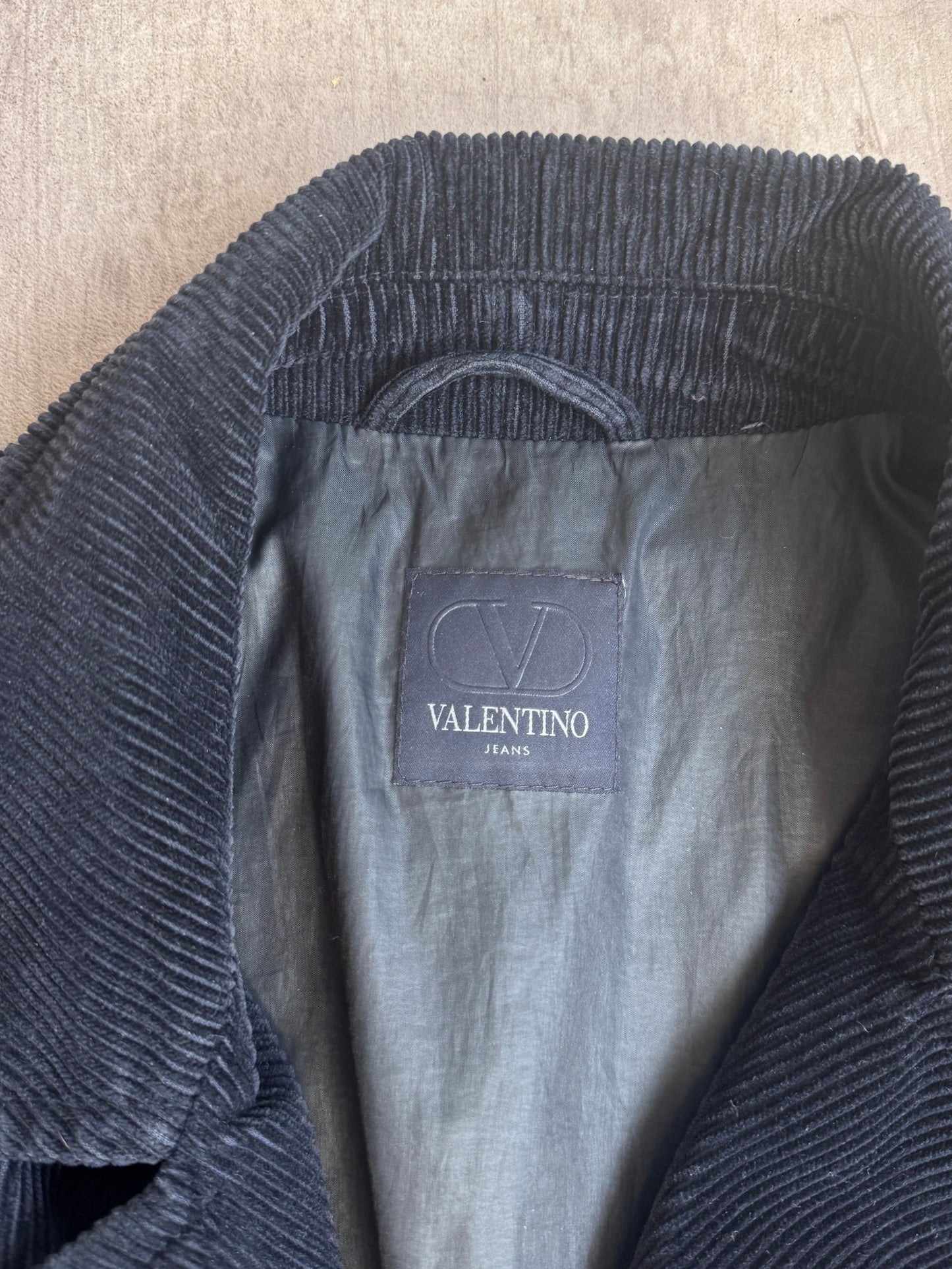 Valentino Double Breasted Navy Corduroy Overcoat