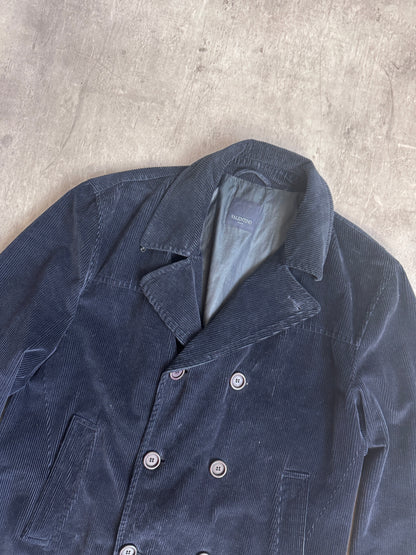Valentino Double Breasted Navy Corduroy Overcoat