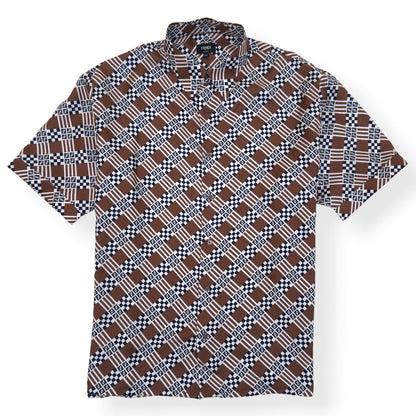 FENDI PRINTED MONOGRAM SILK SHIRT BROWN 43 / L | Large, Brown