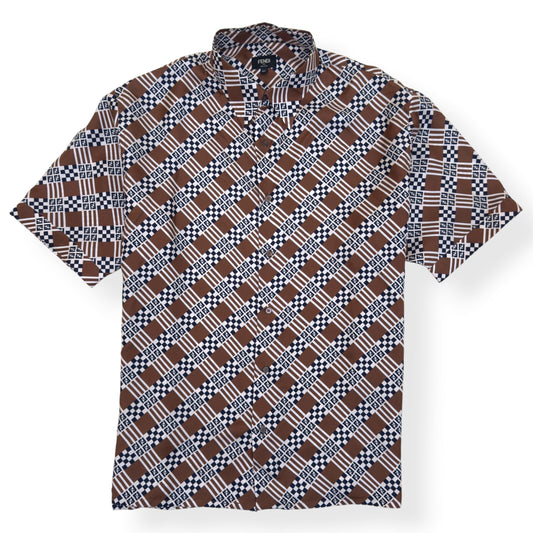 FENDI PRINTED MONOGRAM SILK SHIRT BROWN 43 / L | Large, Brown