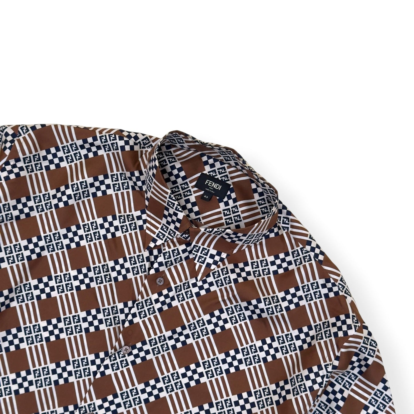 FENDI PRINTED MONOGRAM SILK SHIRT BROWN 43 / L | Large, Brown