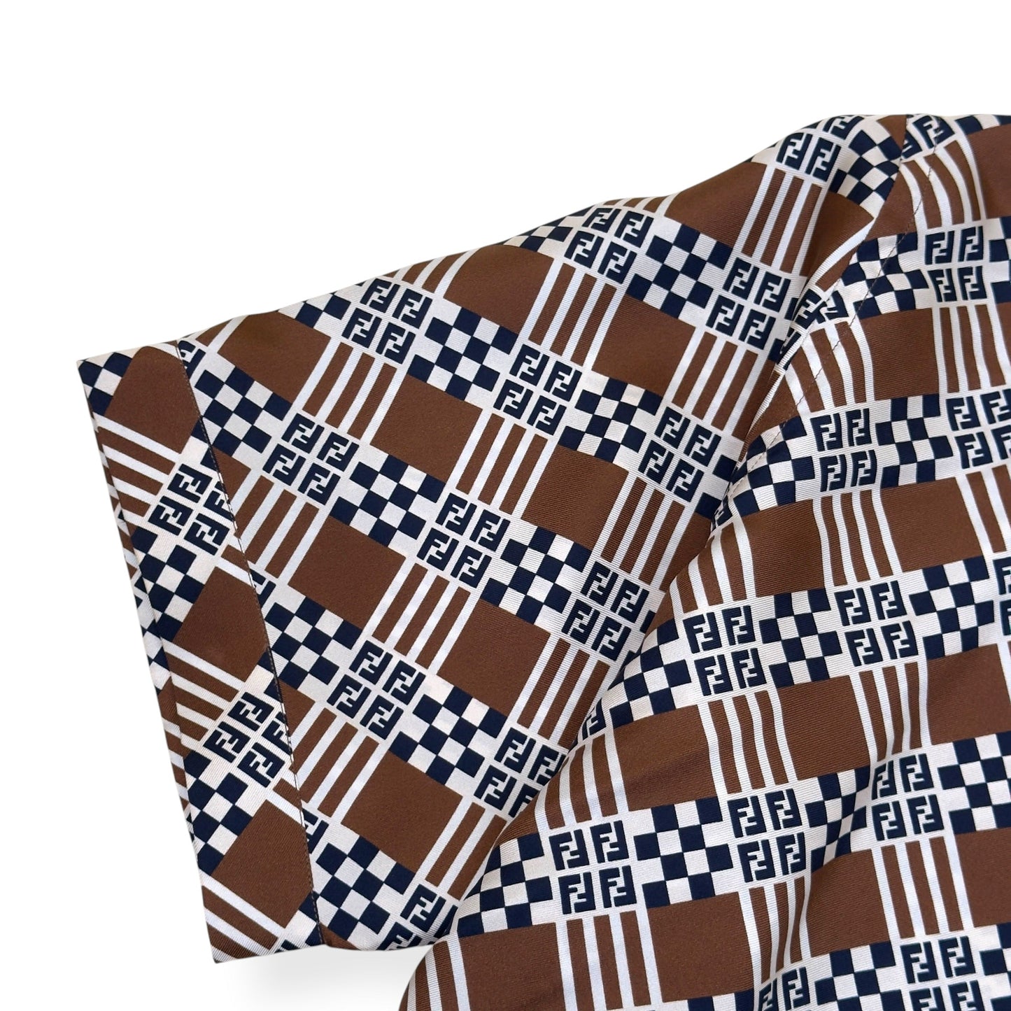 FENDI PRINTED MONOGRAM SILK SHIRT BROWN 43 / L | Large, Brown