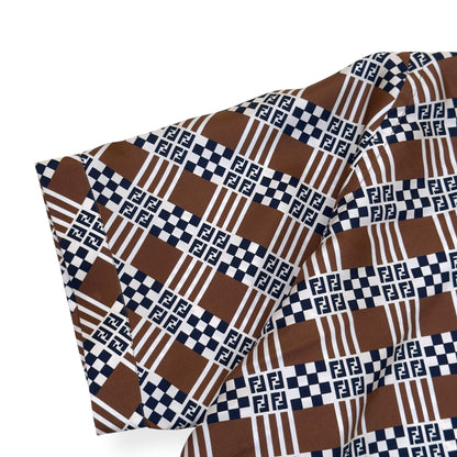 FENDI PRINTED MONOGRAM SILK SHIRT BROWN 43 / L | Large, Brown