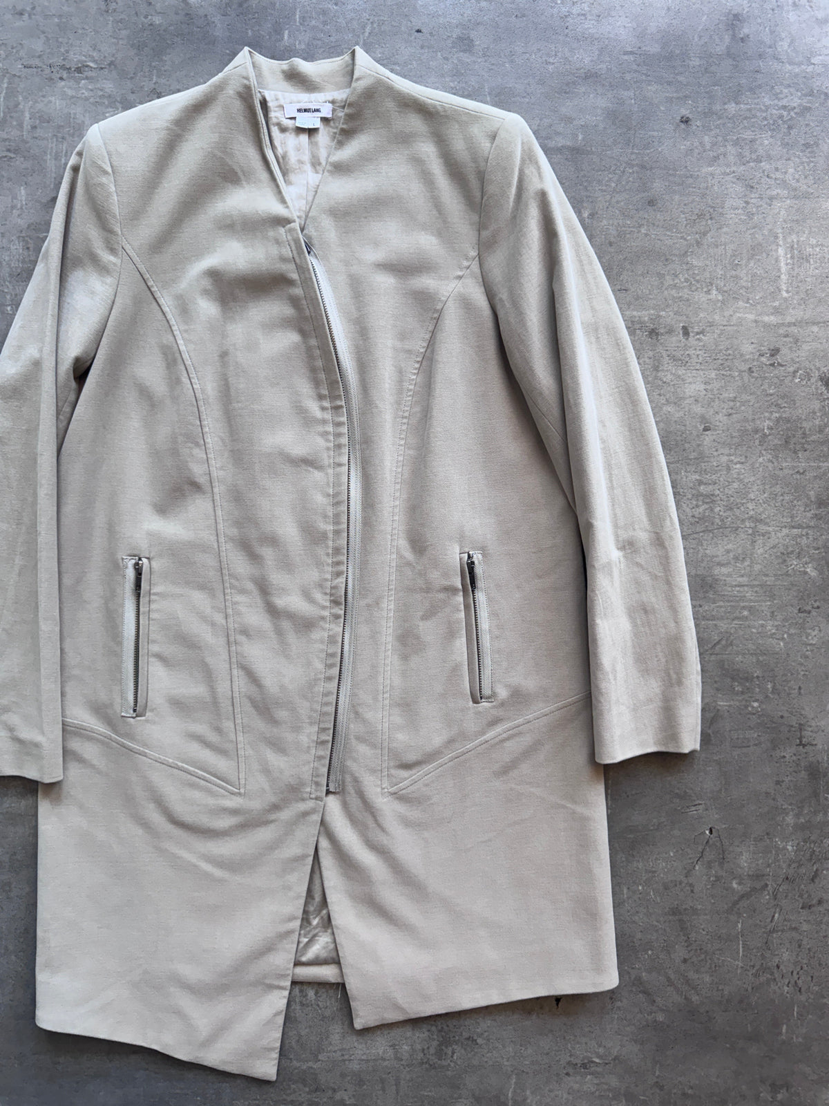Helmut Lang Curved Zip Up Coat. FA : 276 | LARGE, Multicoloured