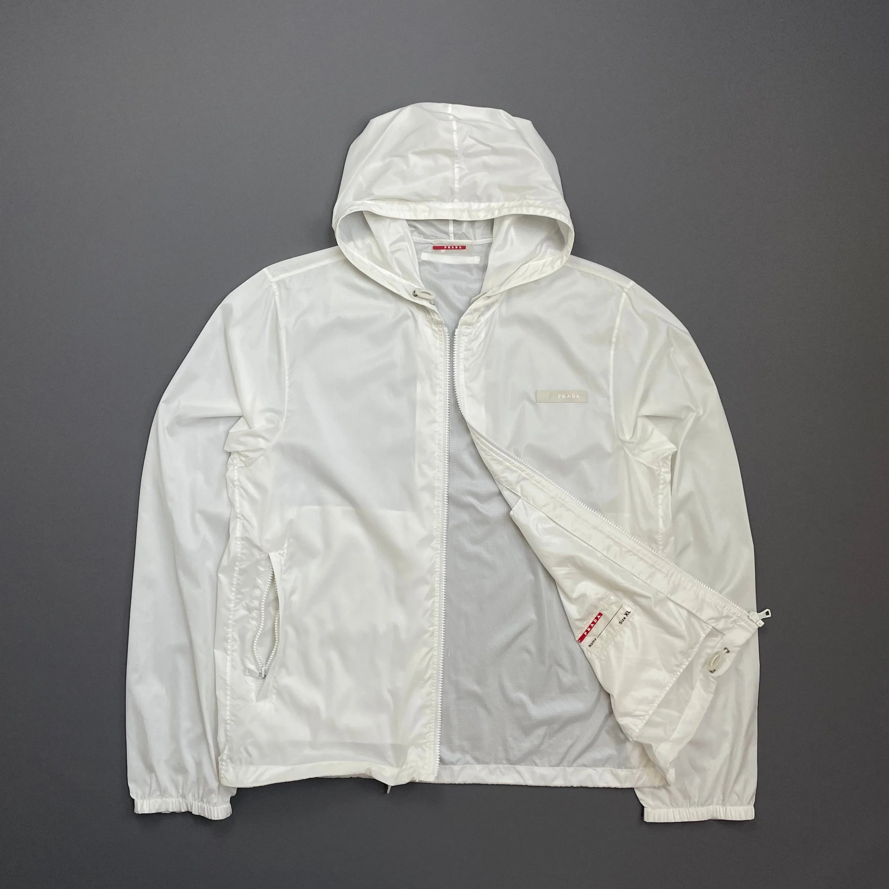Prada Sport White 2007 Lightweight Nylon Hooded Windbreaker Jacket
