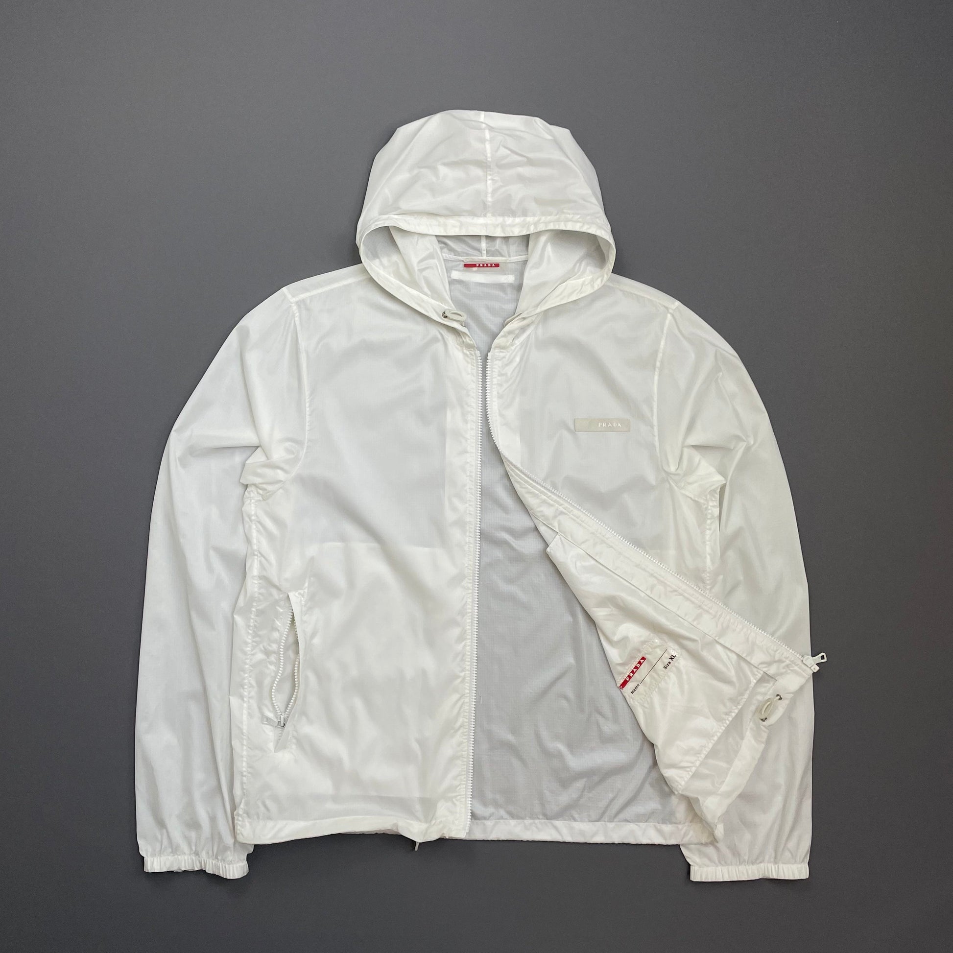 Prada Sport White 2007 Lightweight Nylon Hooded Windbreaker Jacket