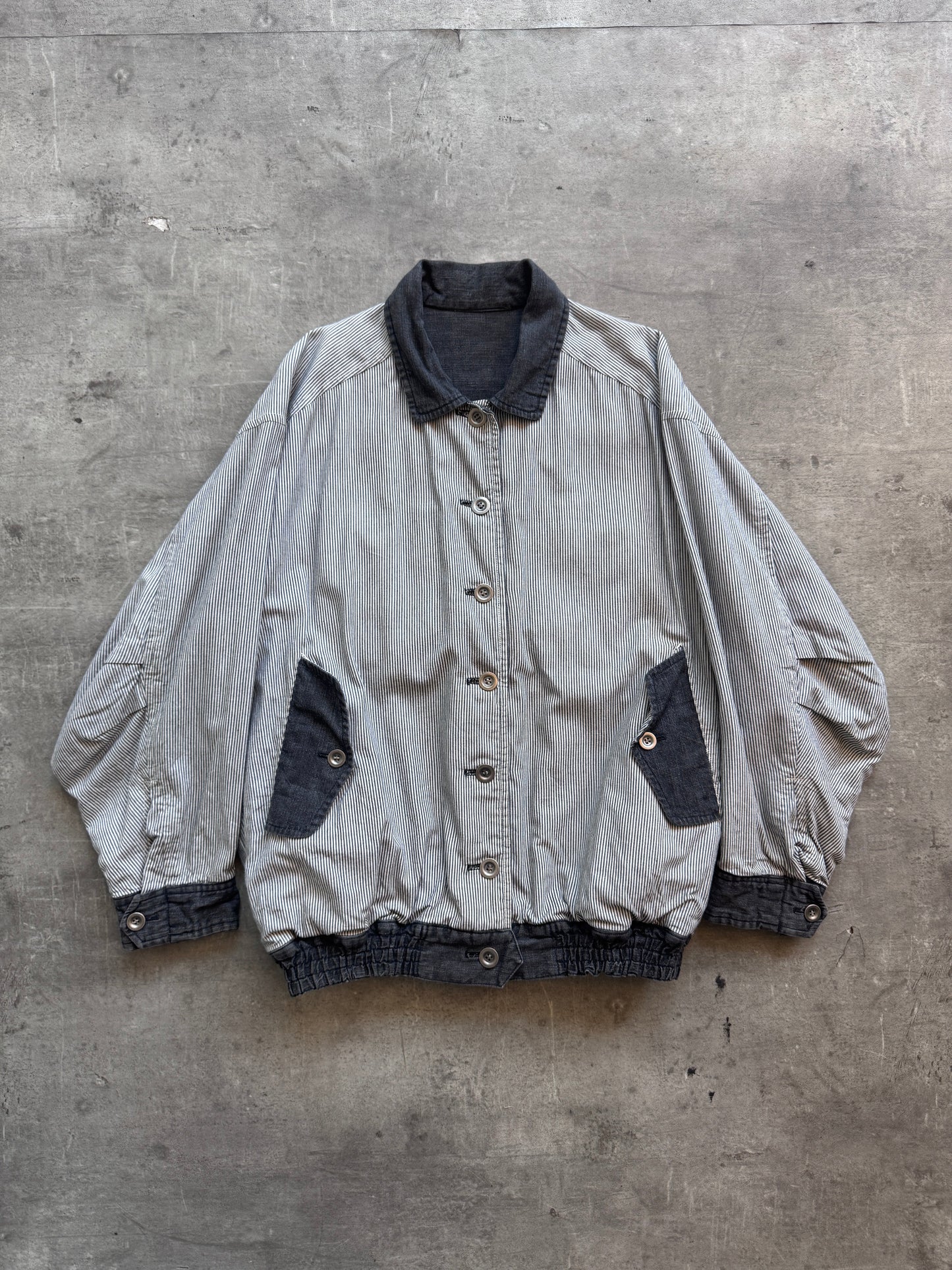 Issey Miyake Pinstrtipe Tsumori Chisato Reversible Bomber Jacket. FA : 276 | Large, Multicoloured