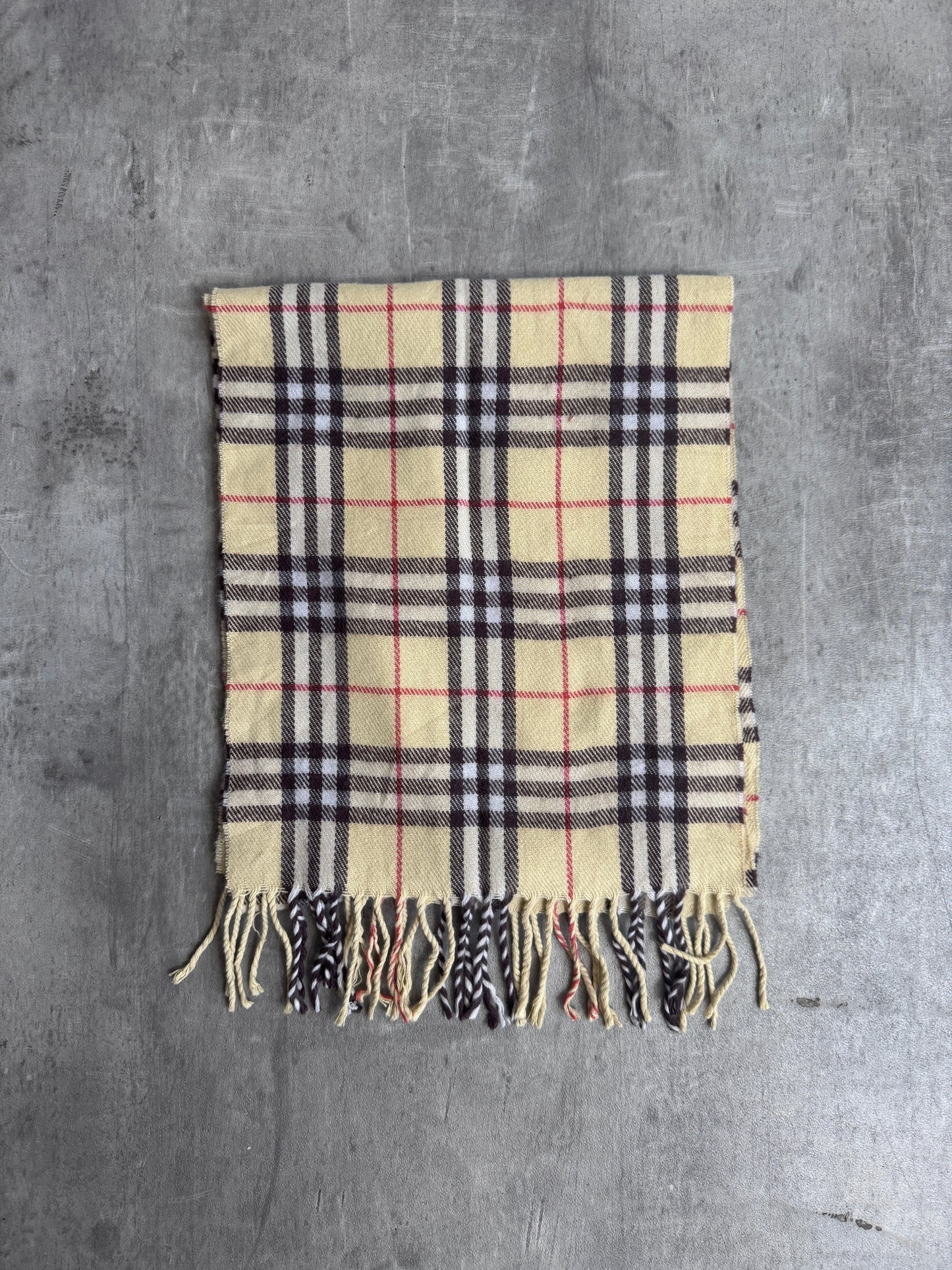Burberry 100% Lambswool Nova Check Yellow Scarf