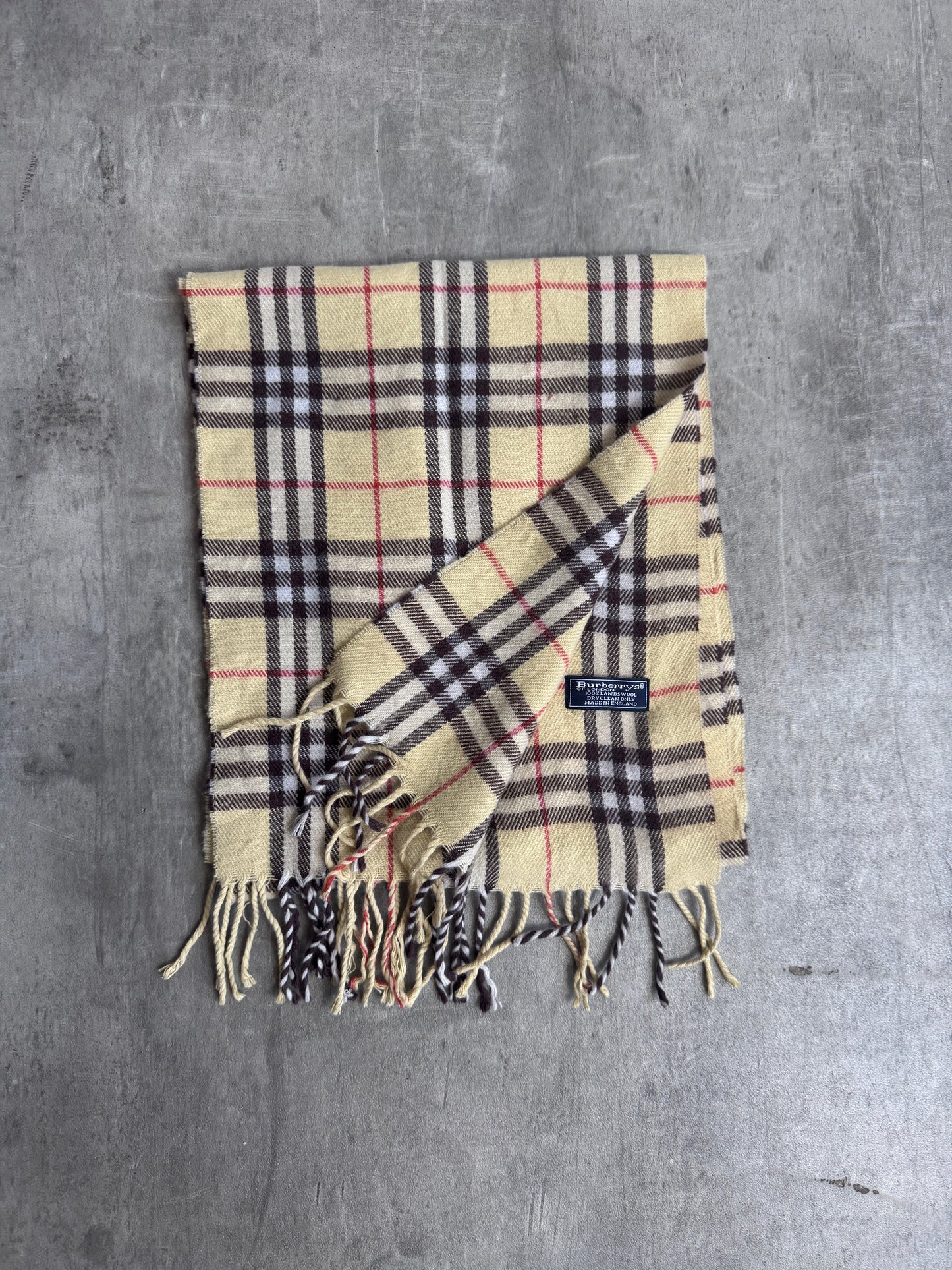 Burberry 100% Lambswool Nova Check Yellow Scarf