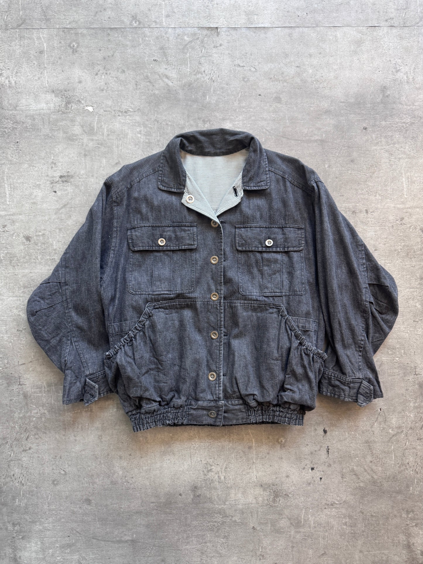 Issey Miyake Pinstrtipe Tsumori Chisato Reversible Bomber Jacket. FA : 276 | Large, Multicoloured