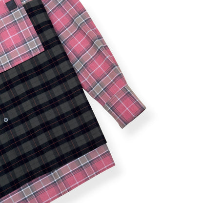 LOEWE PATCHWORK CHECK-PANEL COTTON SHIRT PINK / GREEN 38 / S | Small, Green