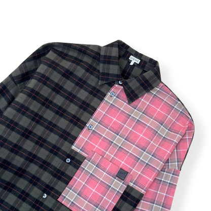 LOEWE PATCHWORK CHECK-PANEL COTTON SHIRT PINK / GREEN 38 / S | Small, Green