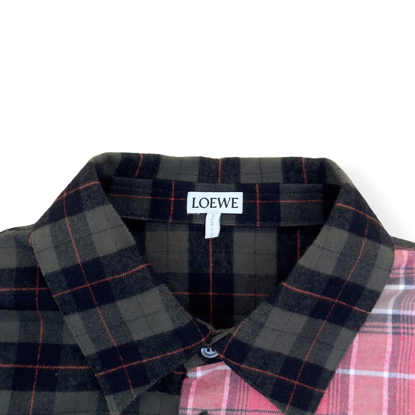 LOEWE PATCHWORK CHECK-PANEL COTTON SHIRT PINK / GREEN 38 / S | Small, Green
