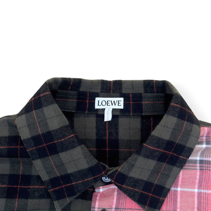 LOEWE PATCHWORK CHECK-PANEL COTTON SHIRT PINK / GREEN 38 / S | Small, Green