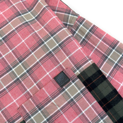 LOEWE PATCHWORK CHECK-PANEL COTTON SHIRT PINK / GREEN 38 / S | Small, Green