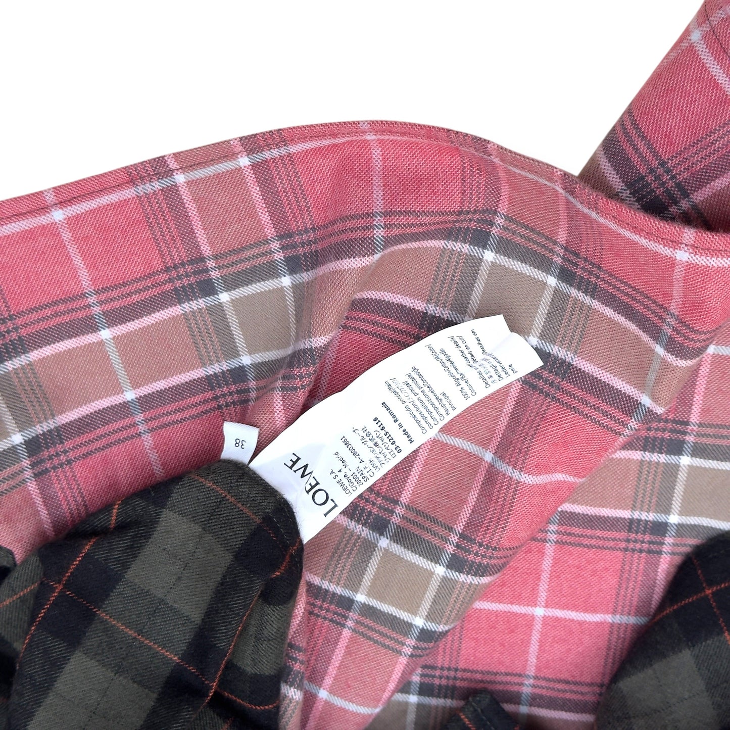 LOEWE PATCHWORK CHECK-PANEL COTTON SHIRT PINK / GREEN 38 / S | Small, Green
