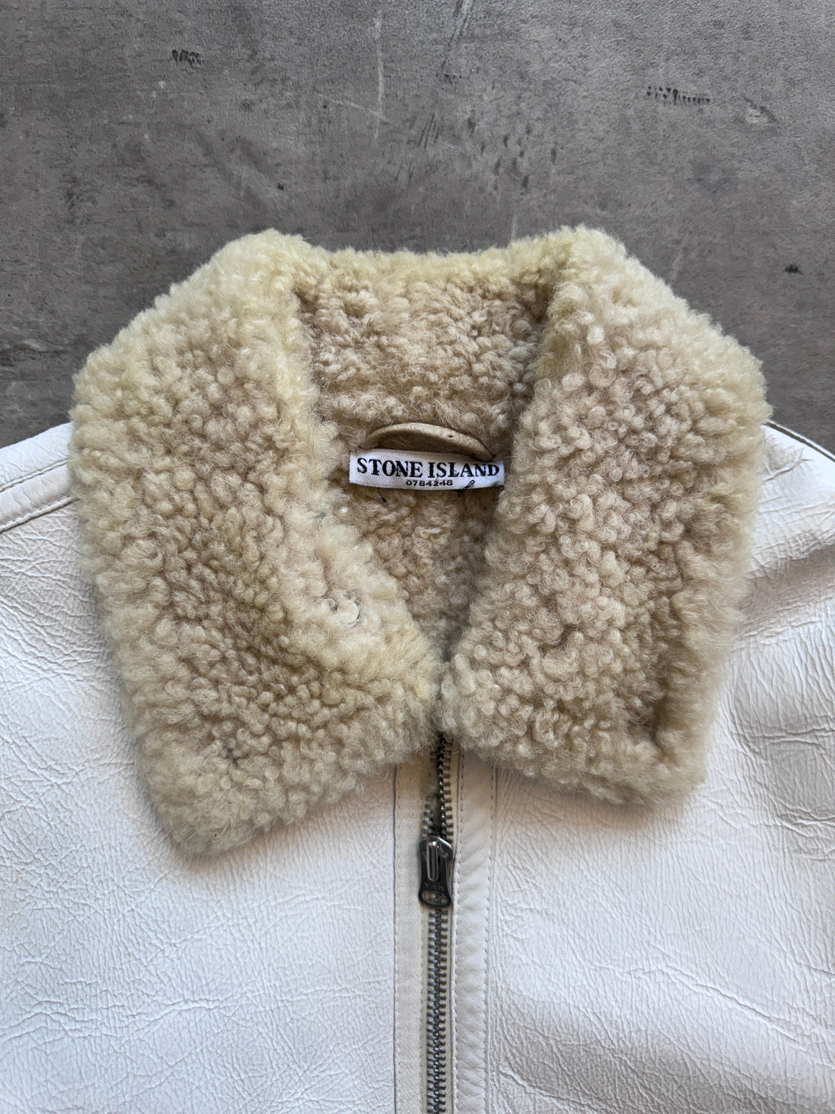 AW 2006 Stone Island Shearling Sheepskin Leather Jacket. FA : 276 | Large, White
