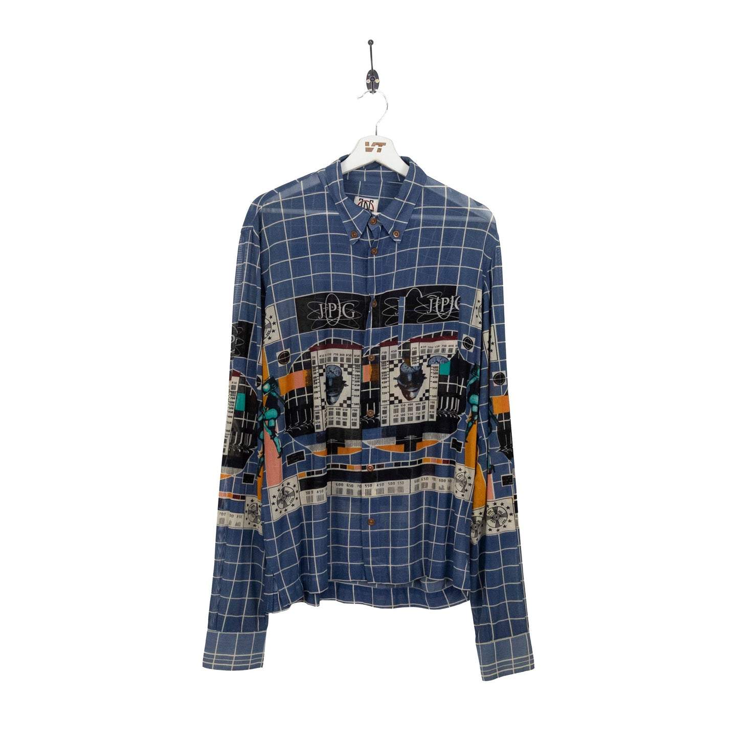 Jean Paul Gaultier Blue Abstract Button Up Graphic  Shirt