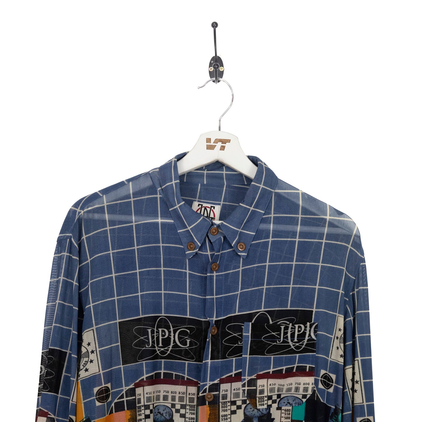 Jean Paul Gaultier Blue Abstract Button Up Graphic  Shirt