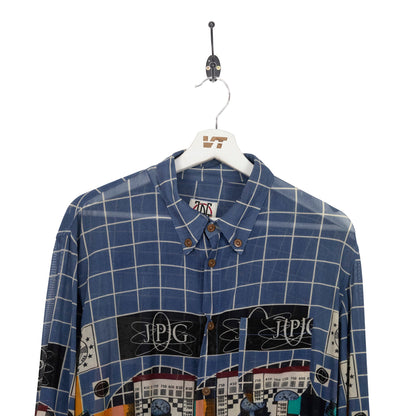 Jean Paul Gaultier Blue Abstract Button Up Graphic  Shirt