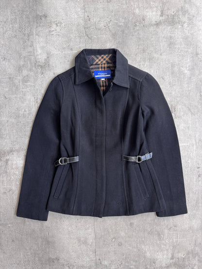 Burberry Blue Label Leather Buckle Detail Fitted Blouson