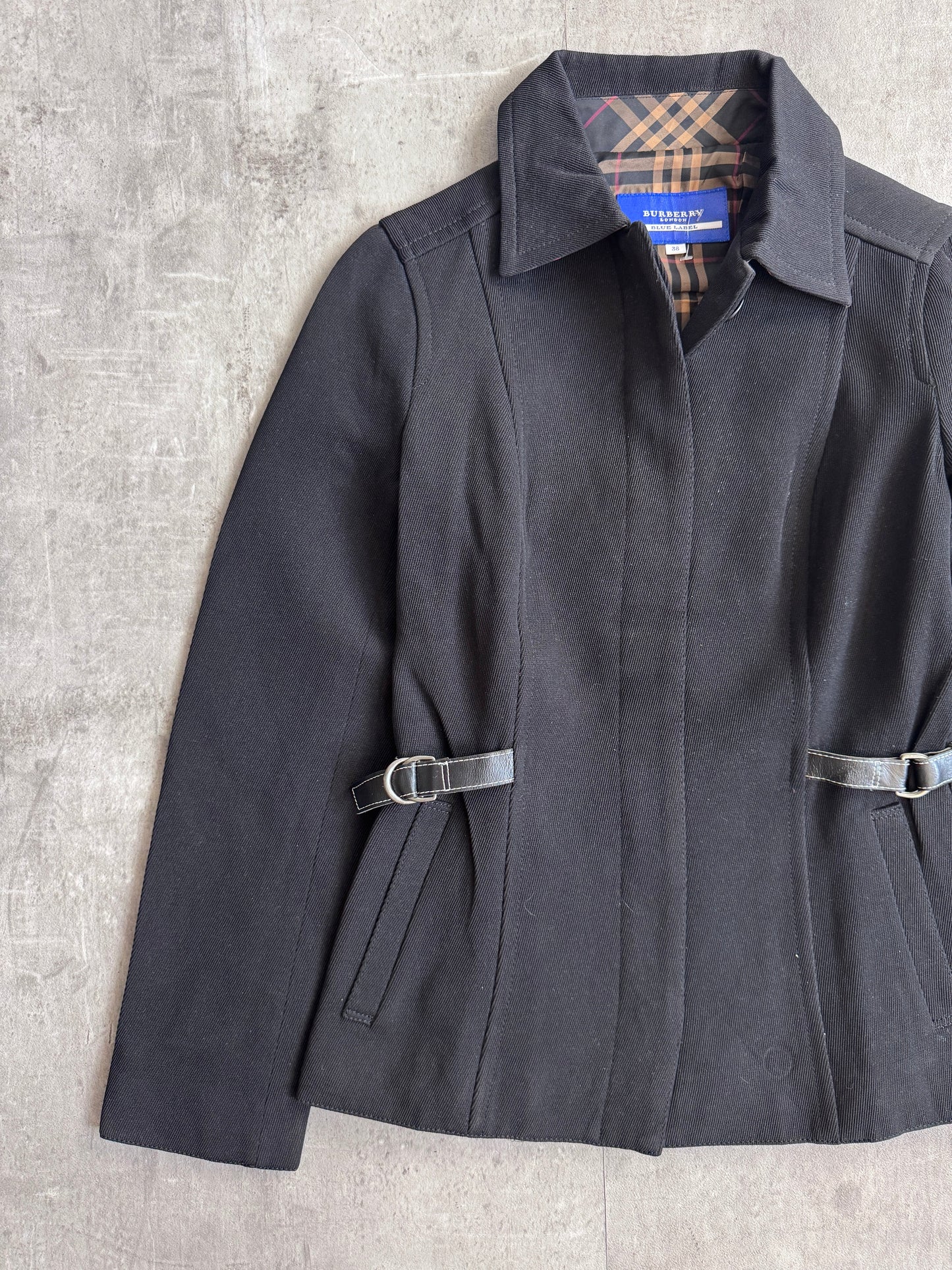 Burberry Blue Label Leather Buckle Detail Fitted Blouson