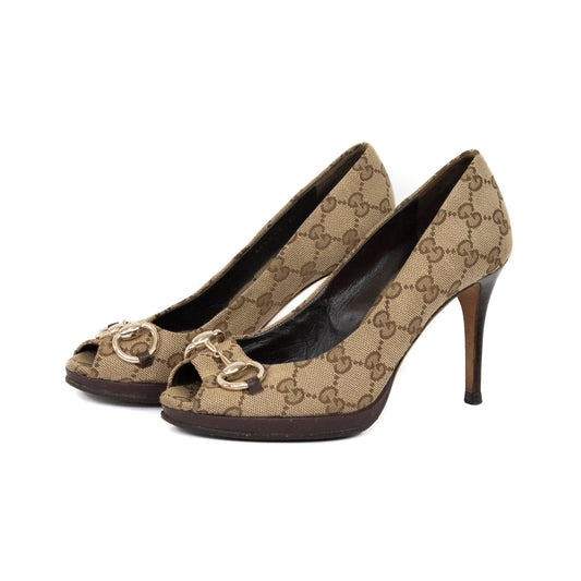 Gucci Monogram Open Toe Heels