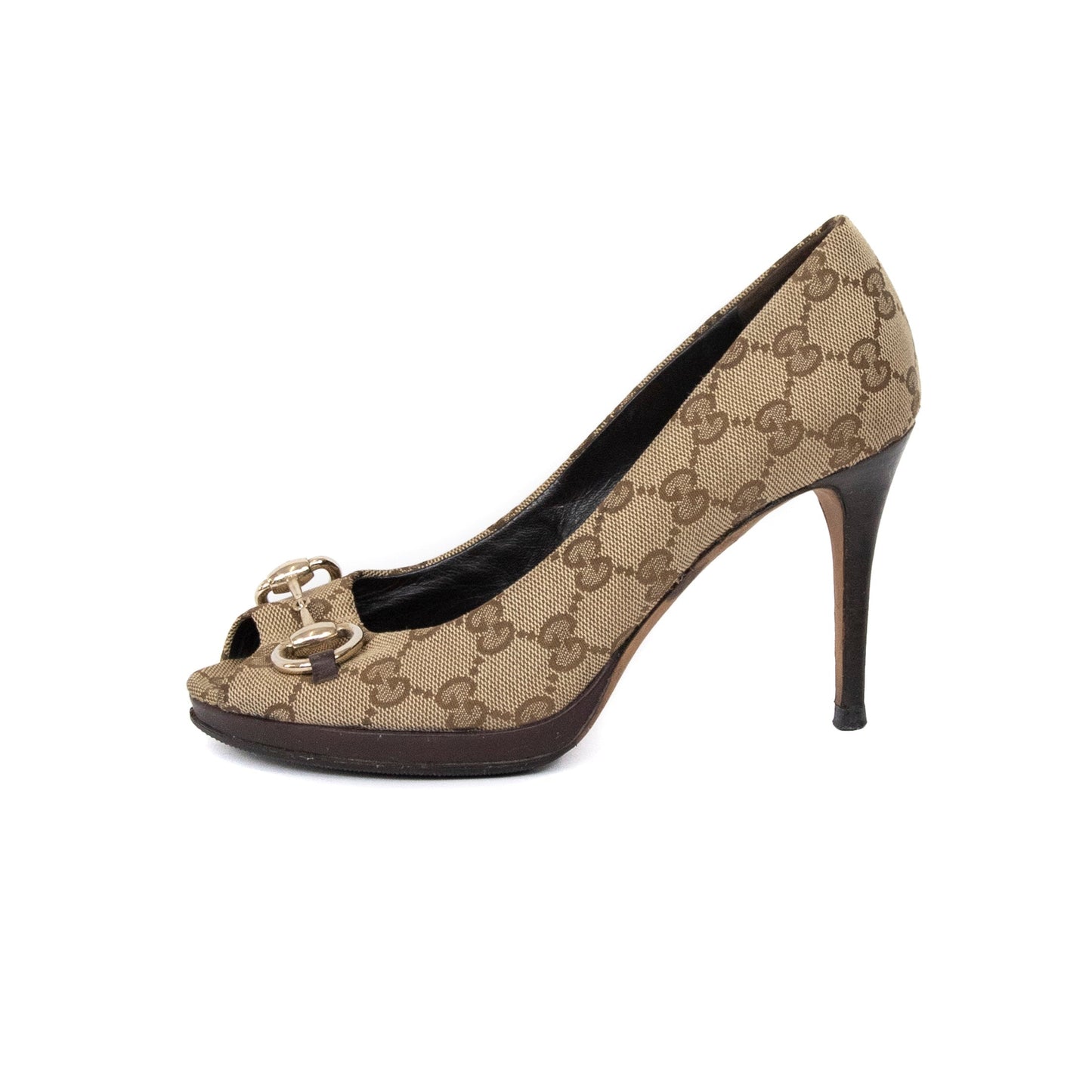 Gucci Monogram Open Toe Heels