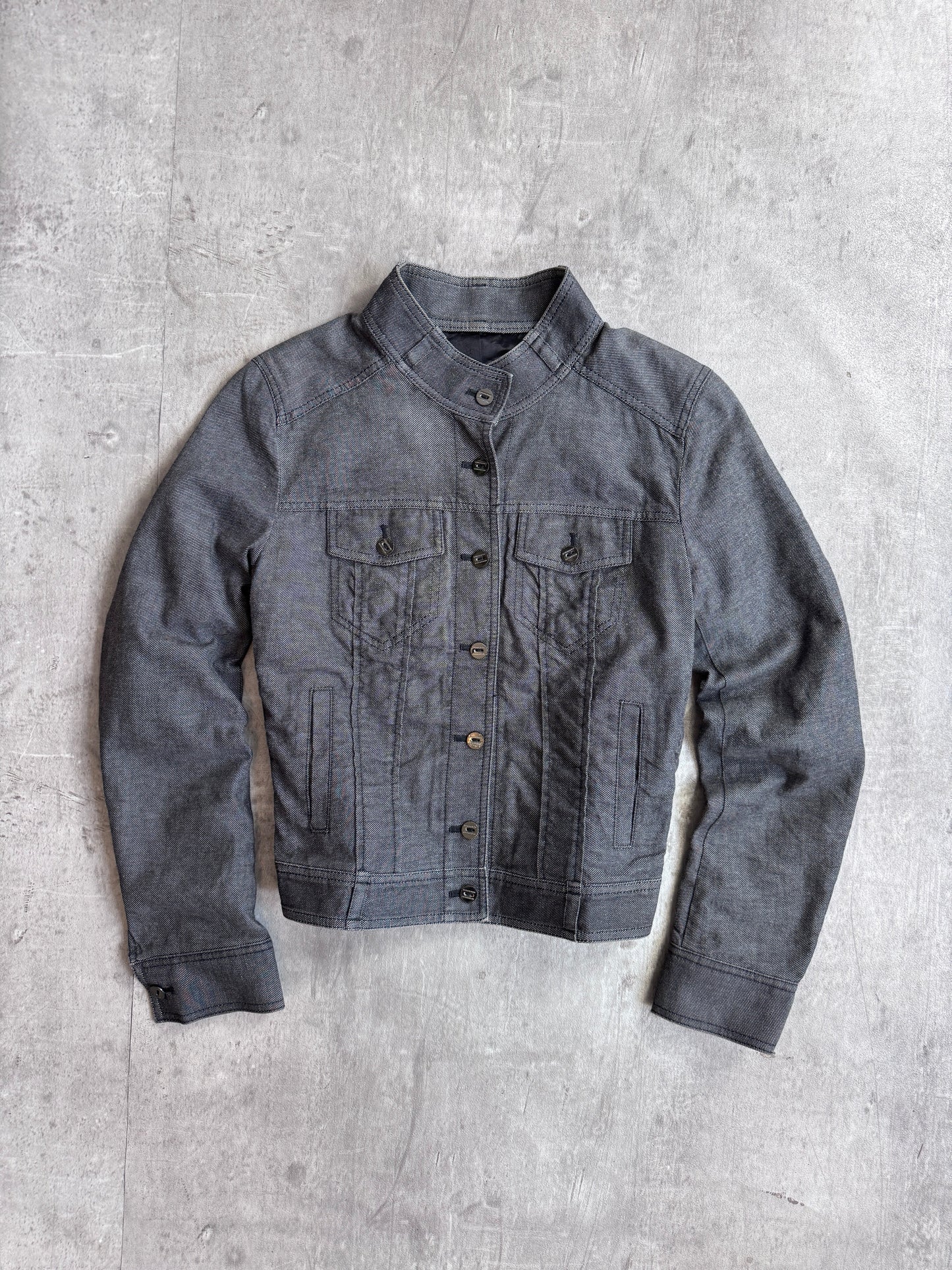 Burberry Grey Chambray Cropped Double Pocket Jacket