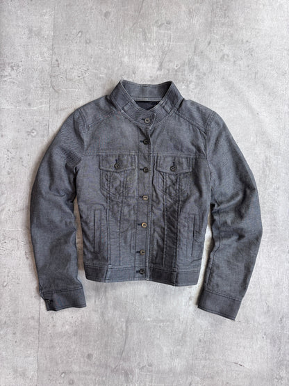 Burberry Grey Chambray Cropped Double Pocket Jacket