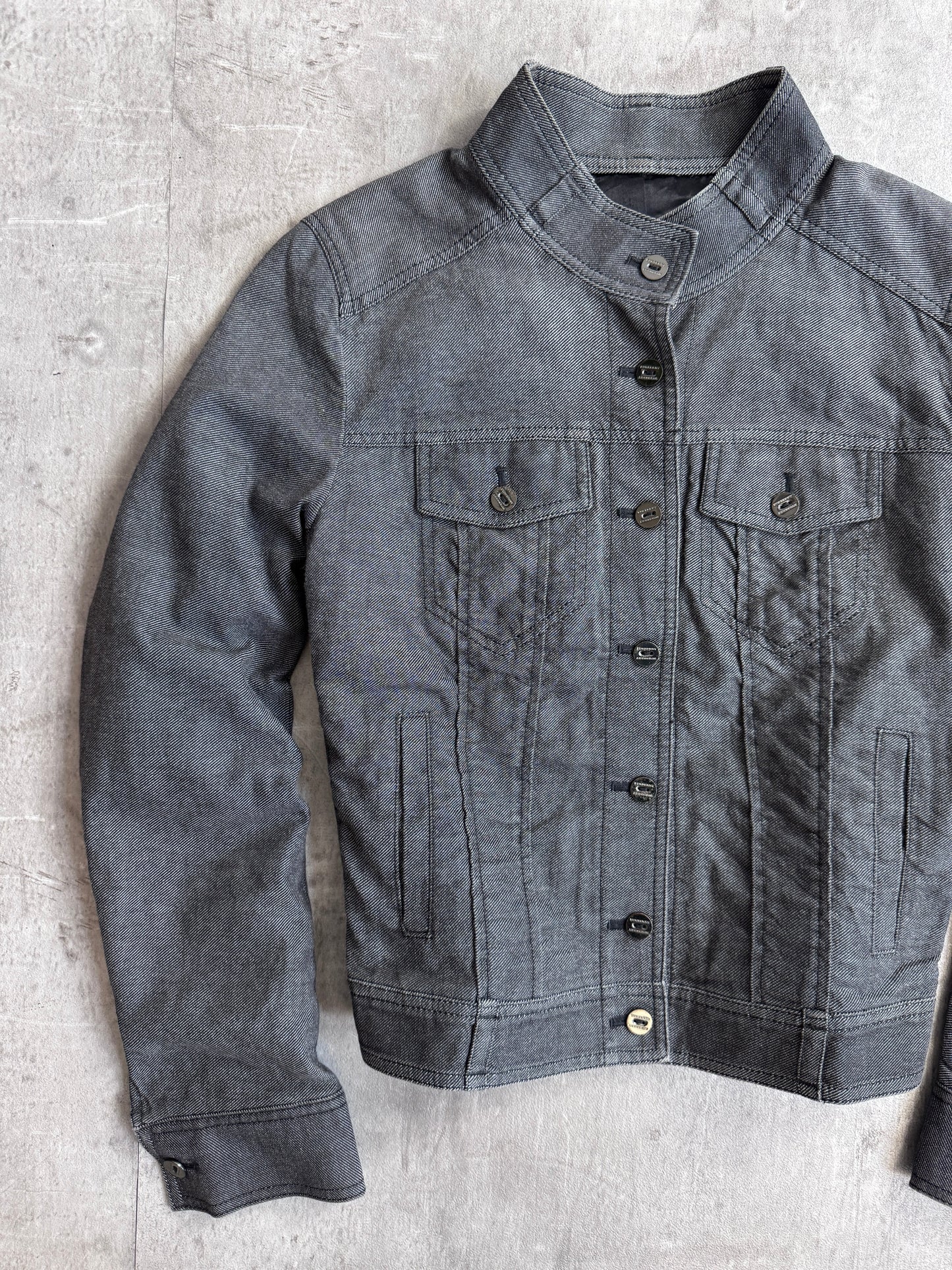 Burberry Grey Chambray Cropped Double Pocket Jacket