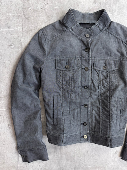 Burberry Grey Chambray Cropped Double Pocket Jacket