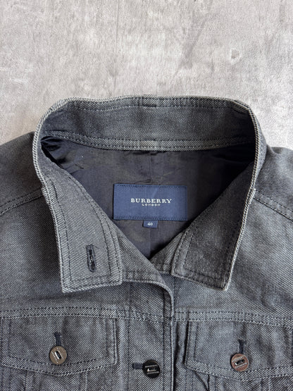 Burberry Grey Chambray Cropped Double Pocket Jacket
