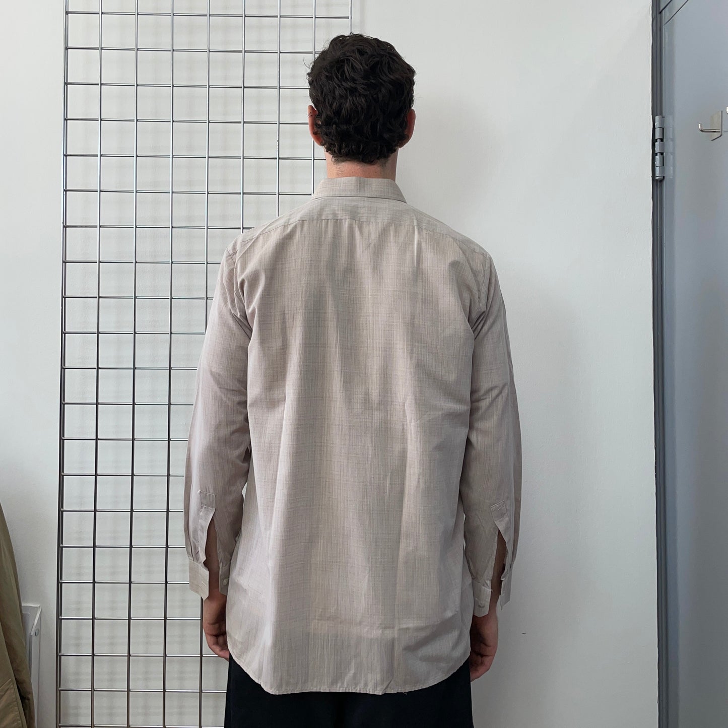 Vintage Beige Grey Louis Philippe Textured Shirt | X-Large, Multicoloured