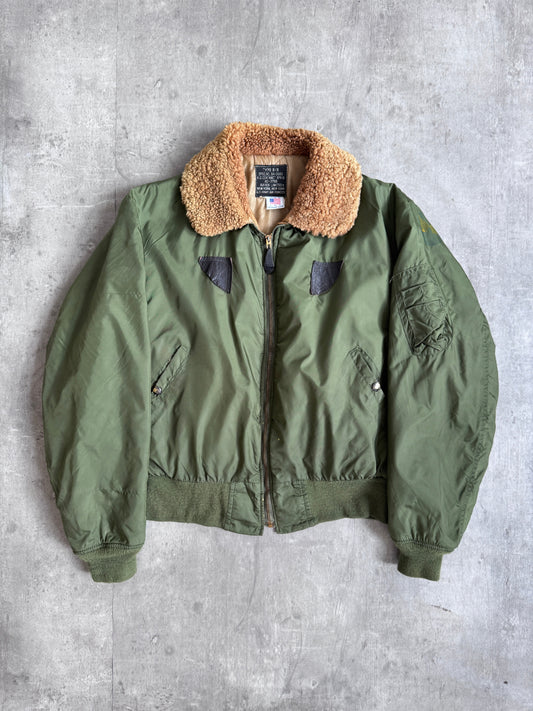 1980's Avirex B-15 Boucle Collar Khaki Military Flight Bomber Jacket