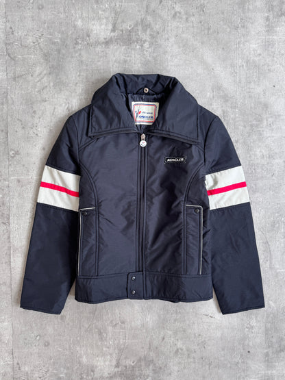 1970's Moncler Contrast Stripe Detail Cropped Quilt Jacket