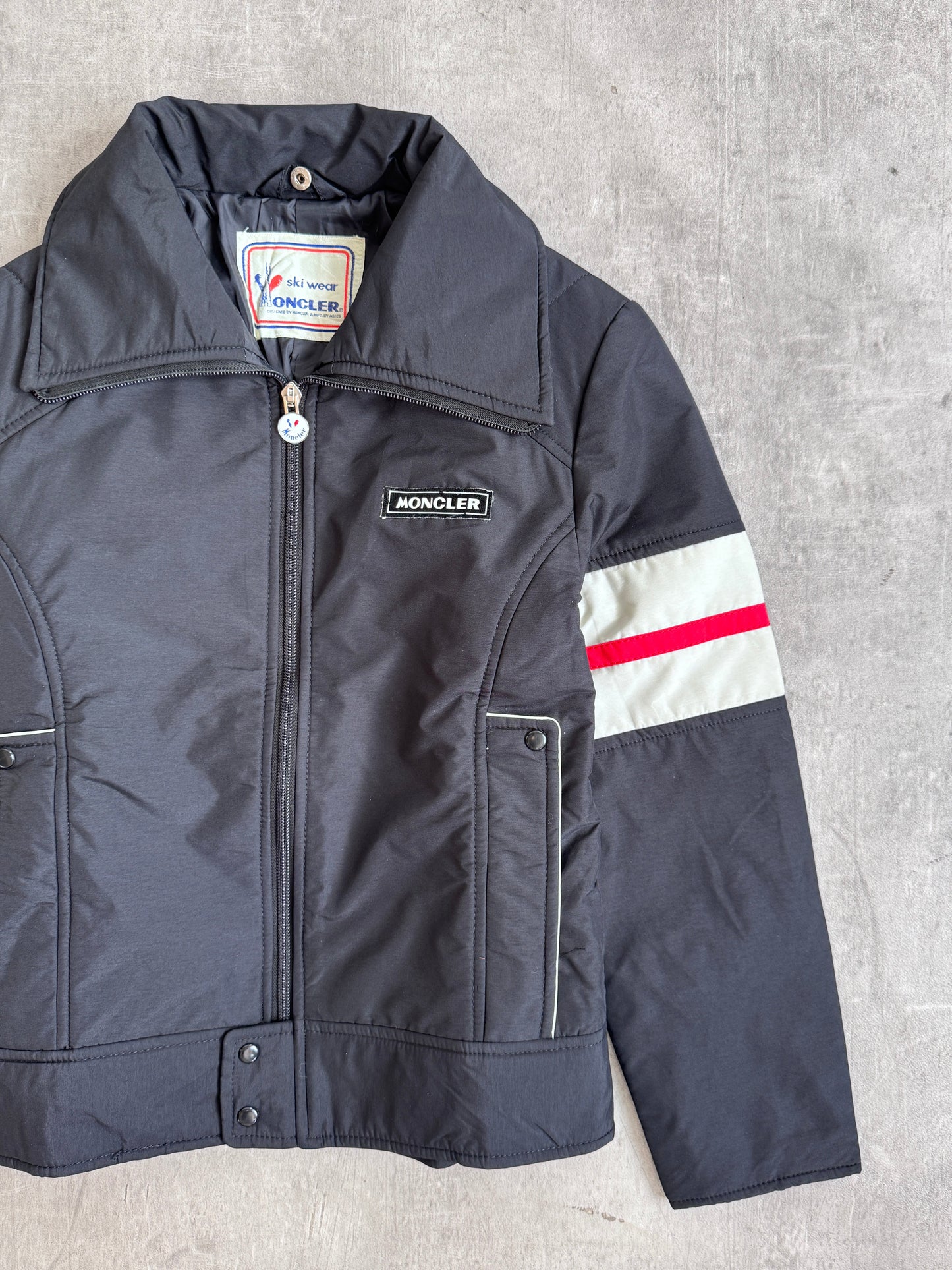 1970's Moncler Contrast Stripe Detail Cropped Quilt Jacket