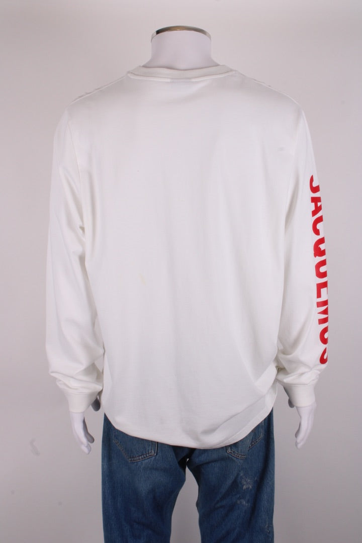 Jacquemus L/S Logo Sleeve Top White/ Red XL | XL, Red