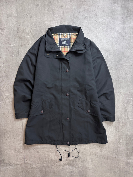 1990's Burberry Black Lightweight Nova Check M65 Tech Parka