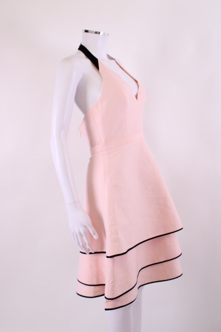 halston heritage pink dress Halston Heritage S/S Halter Neck Mini Dress Pink/ Black 10