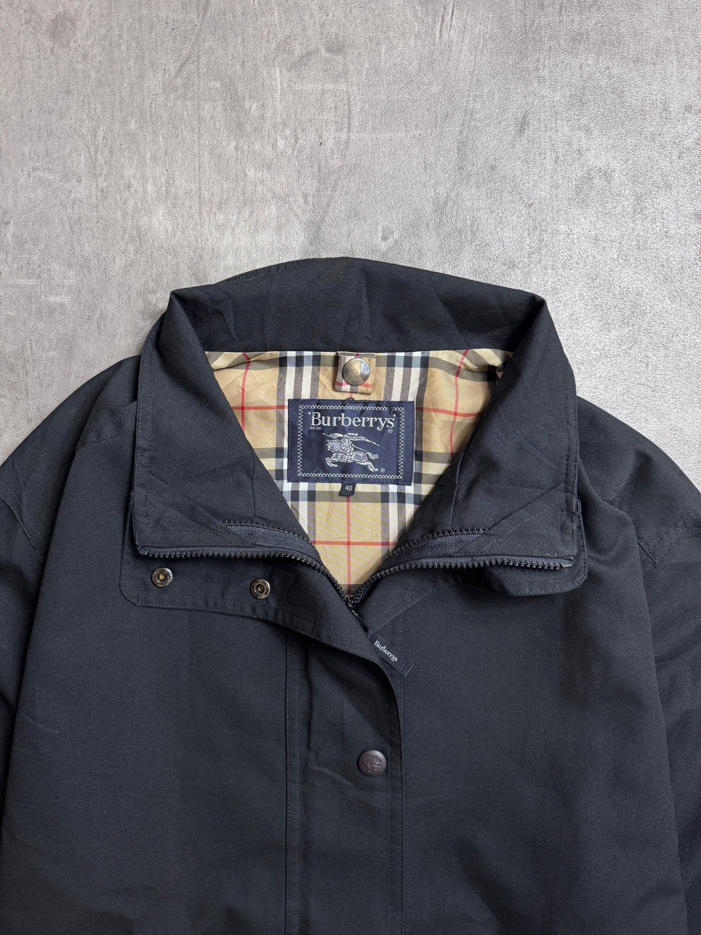 1990's Burberry Black Lightweight Nova Check M65 Tech Parka