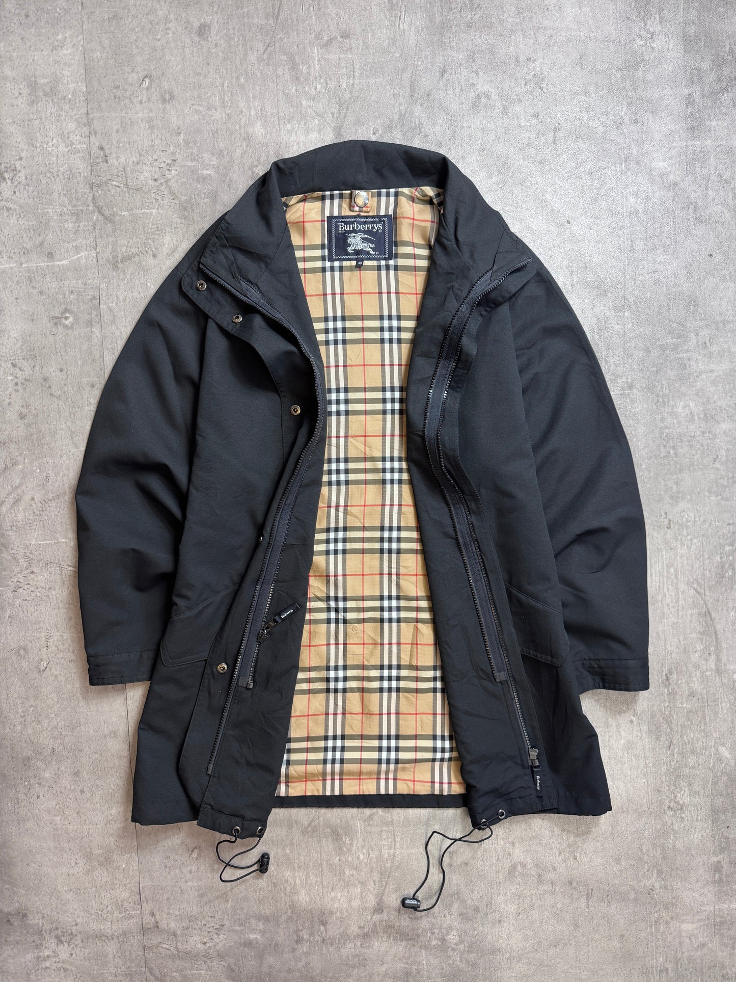 1990's Burberry Black Lightweight Nova Check M65 Tech Parka
