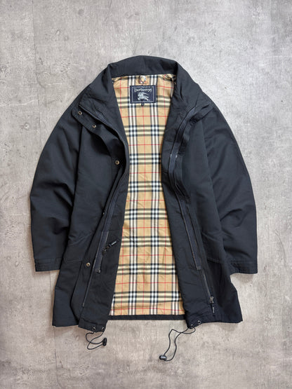 1990's Burberry Black Lightweight Nova Check M65 Tech Parka
