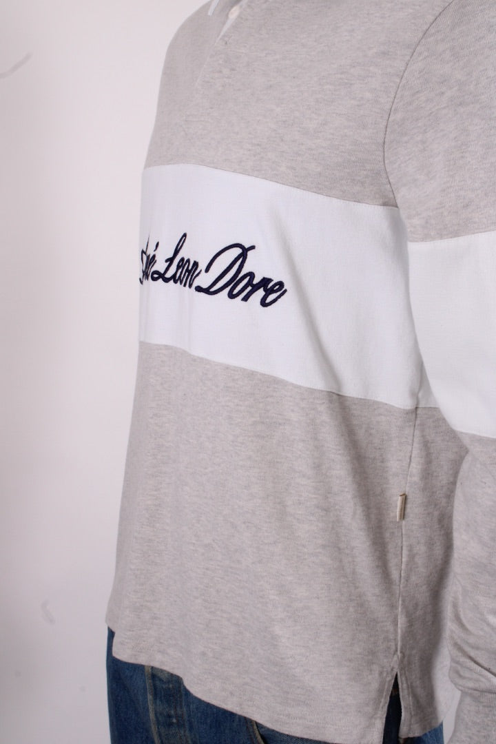 Aime Leon Dore L/S Logo Paneled Rugby Top Grey/ White S | Small, Grey
