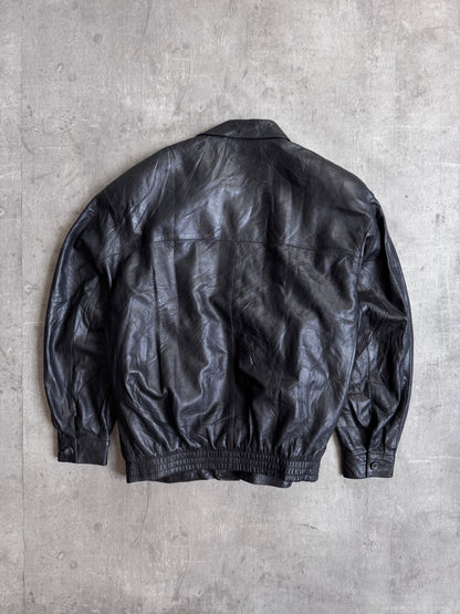 Burberry Nova Check Wool Lined Black Leather Bomber Jacket